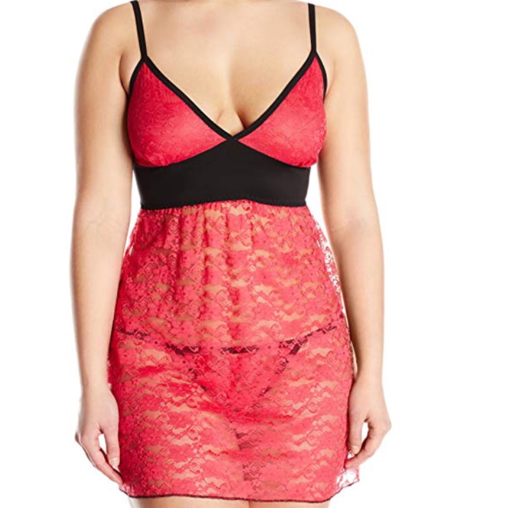 Just Sexy Fuchsia & Black Lace Chemise [NWT]